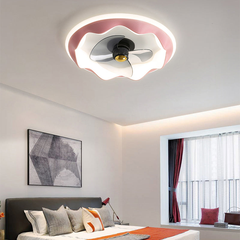 Round Ceiling Fan Light Modern Style Metal 1-Light LED Flush Light