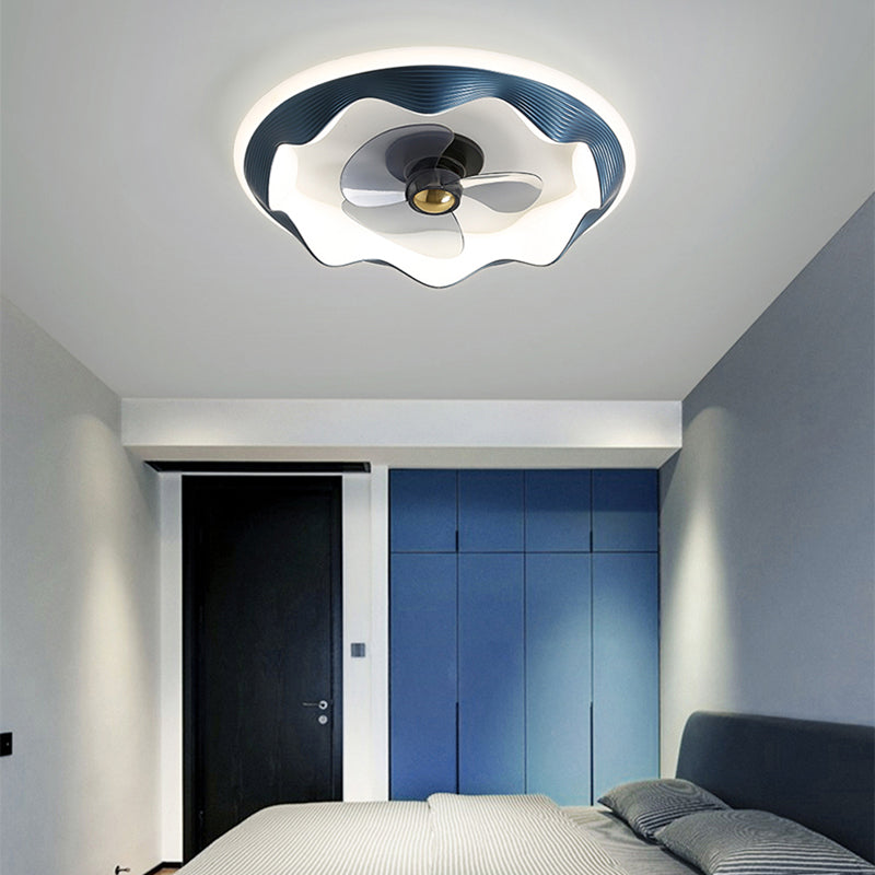 Round Ceiling Fan Light Modern Style Metal 1-Light LED Flush Light