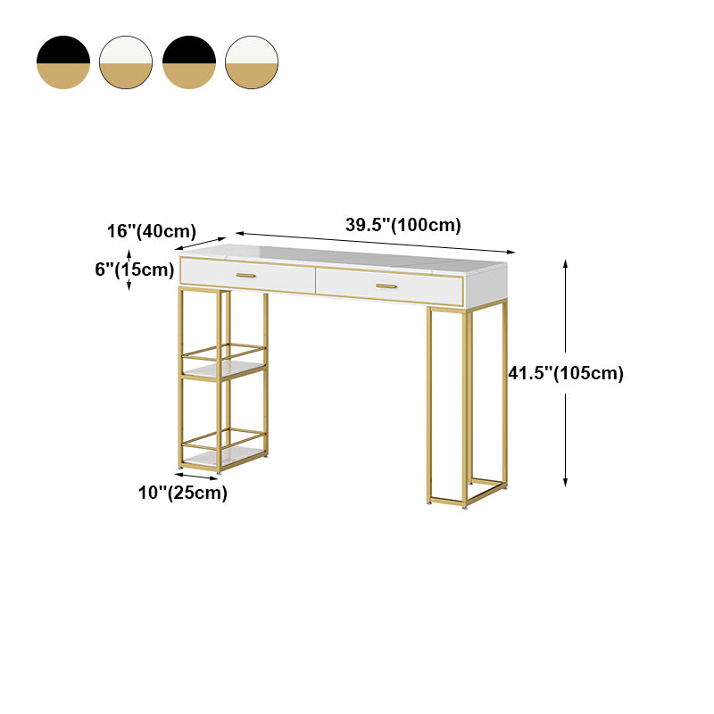 Marble Table with Rectangle Table Top Gold Double Pedestal Table- 41.3" H