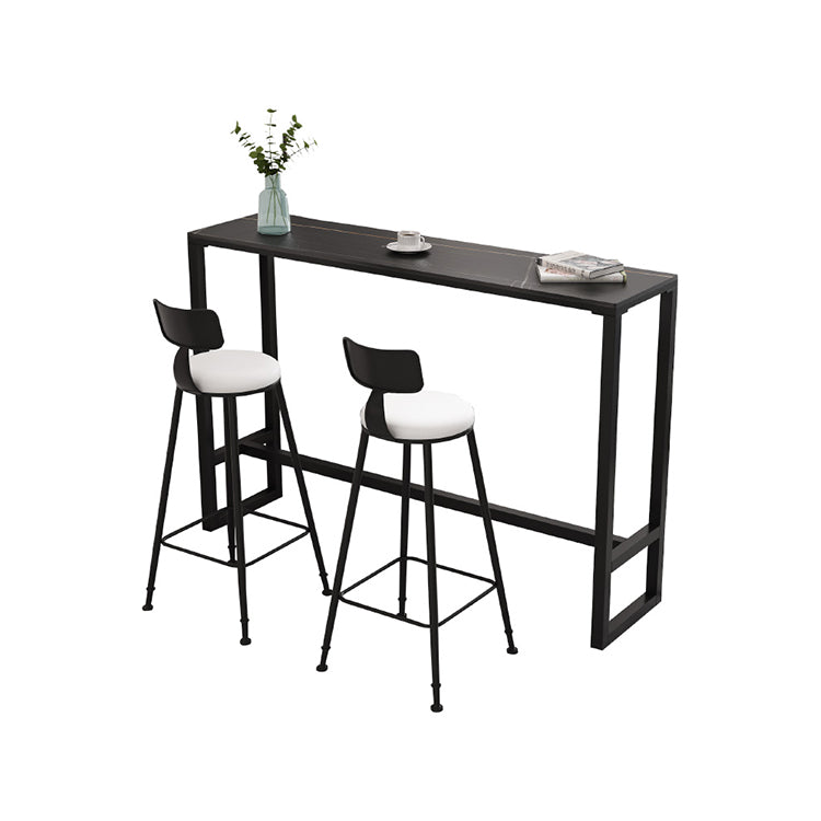 Black Glam Style Bar Table in Iron Top and Faux Marble Milk Tea Shop Bar Table