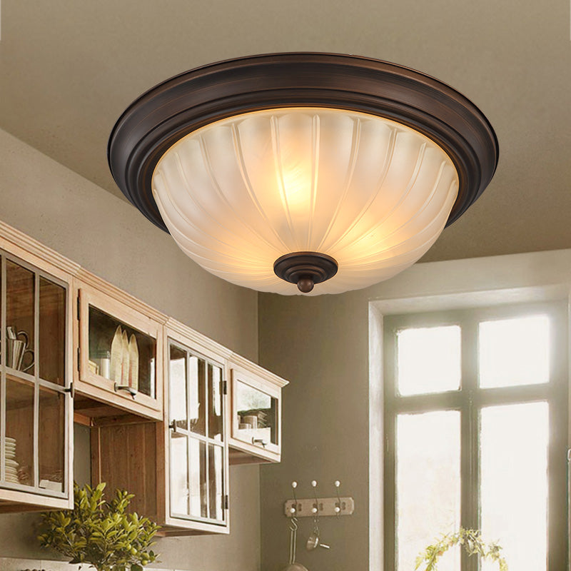 Bowl Shape Flush Ceiling Light Traditional Style Glass Bedroom Flush Mount Fixture