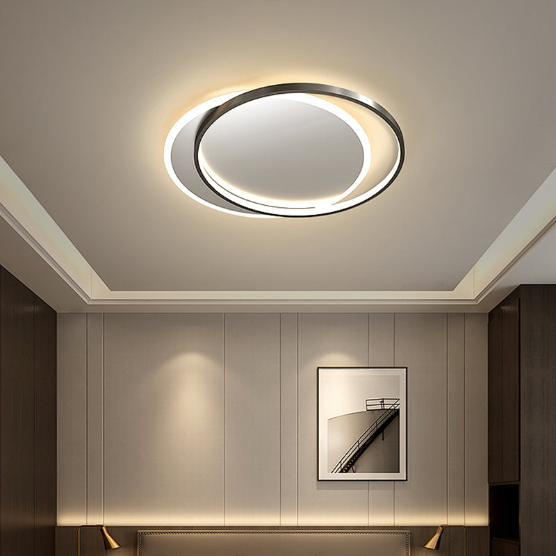 Ronde Schaduw Metalen Flush Plafond Licht Moderne Stijl 2 Lampen Flush Mount Fixture in zwart