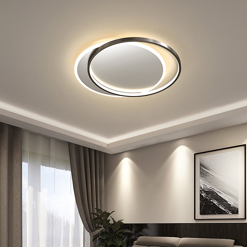 Ronde Schaduw Metalen Flush Plafond Licht Moderne Stijl 2 Lampen Flush Mount Fixture in zwart