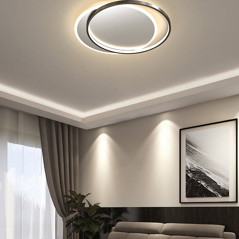 Ronde Schaduw Metalen Flush Plafond Licht Moderne Stijl 2 Lampen Flush Mount Fixture in zwart