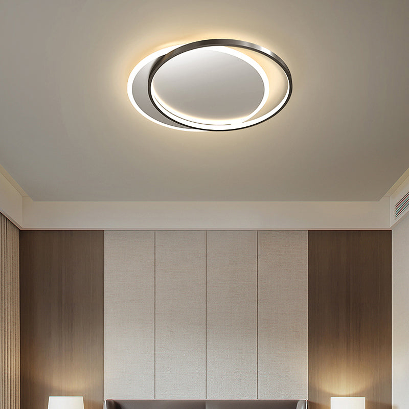 Ronde Schaduw Metalen Flush Plafond Licht Moderne Stijl 2 Lampen Flush Mount Fixture in zwart