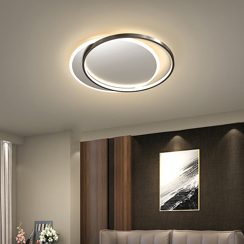 Ronde Schaduw Metalen Flush Plafond Licht Moderne Stijl 2 Lampen Flush Mount Fixture in zwart