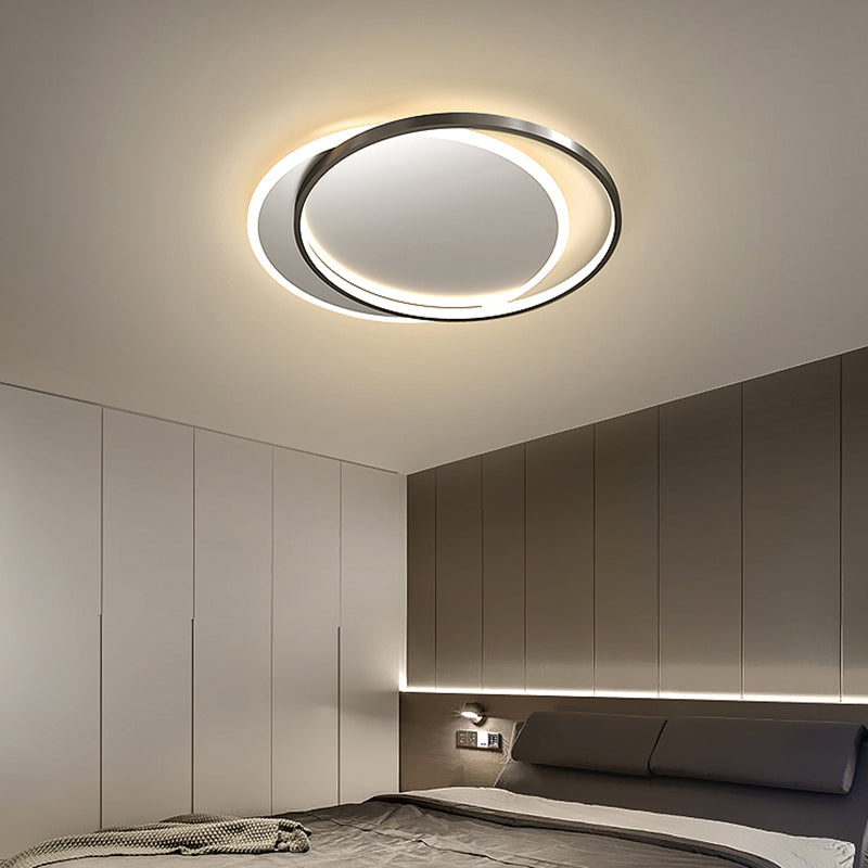 Round Shade Metal Flush Ceiling Light Modern Style 2 Lights Flush Mount Fixture in Black