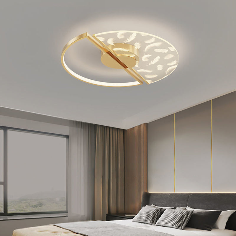 Round Metal Shade Flush Ceiling Light Modern Style 2 Lights Flush Mount Fixture