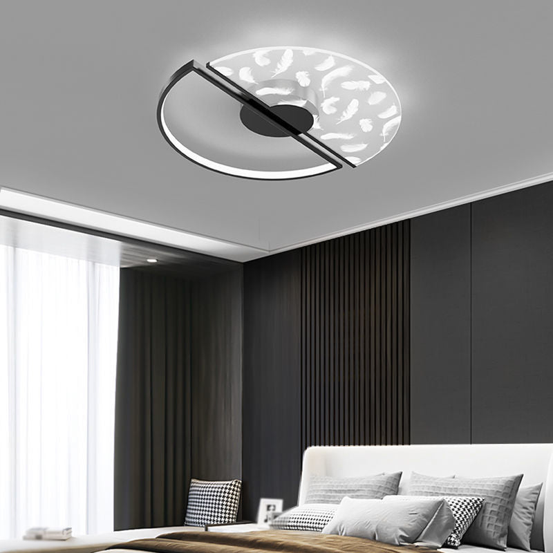 Round Metal Shade Flush Ceiling Light Modern Style 2 Lights Flush Mount Fixture