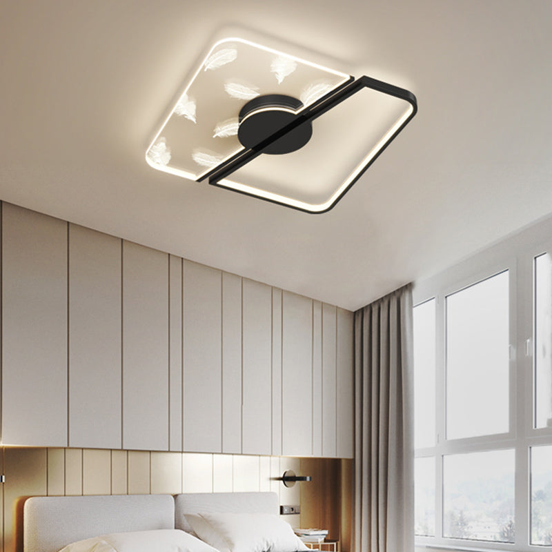 Metal Square Shade Flush Ceiling Light Modern Style 2 Lights Flush Mount Fixture