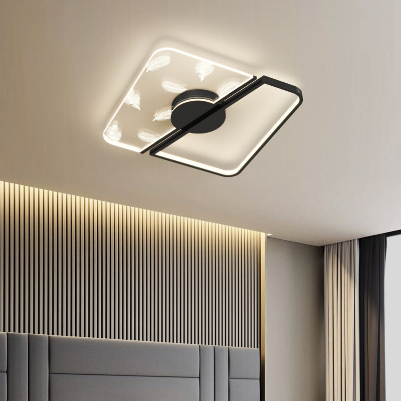 Plafoniera da incasso a soffitto in metallo con paralume quadrato, stile moderno, 2 luci, apparecchio da incasso