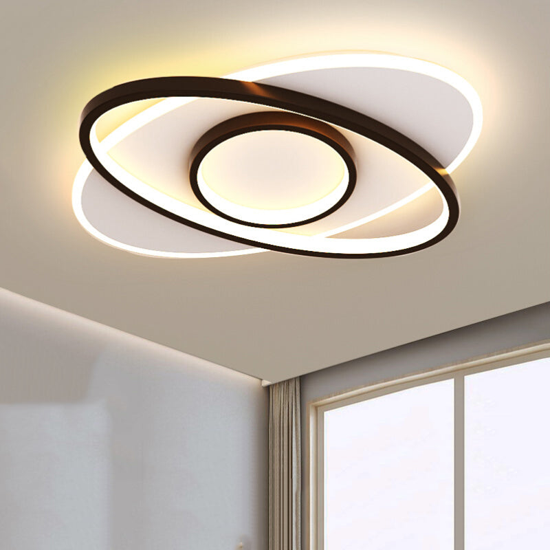 Black LED Flush Mounted Ceiling Light Contemporary Lighting Fixture for Living Room