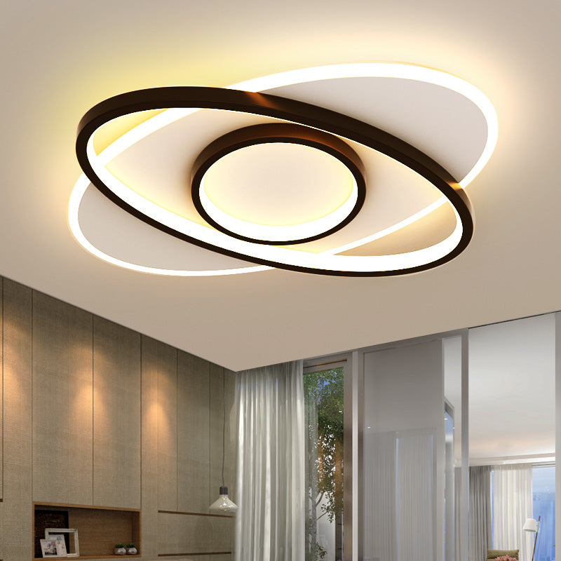 Black LED Flush Mounted Ceiling Light Contemporary Lighting Fixture for Living Room