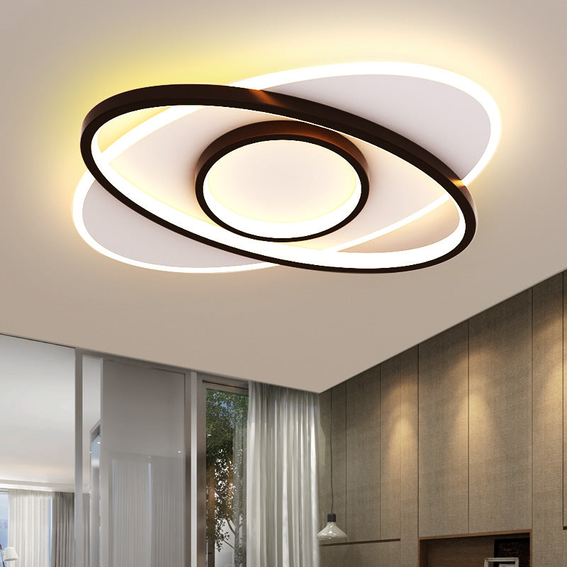 Black LED Flush Mounted Ceiling Light Contemporary Lighting Fixture for Living Room