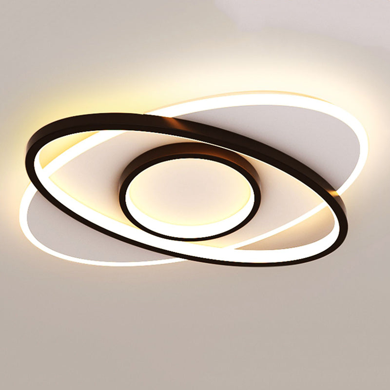 Black LED Flush Mounted Ceiling Light Contemporary Lighting Fixture for Living Room