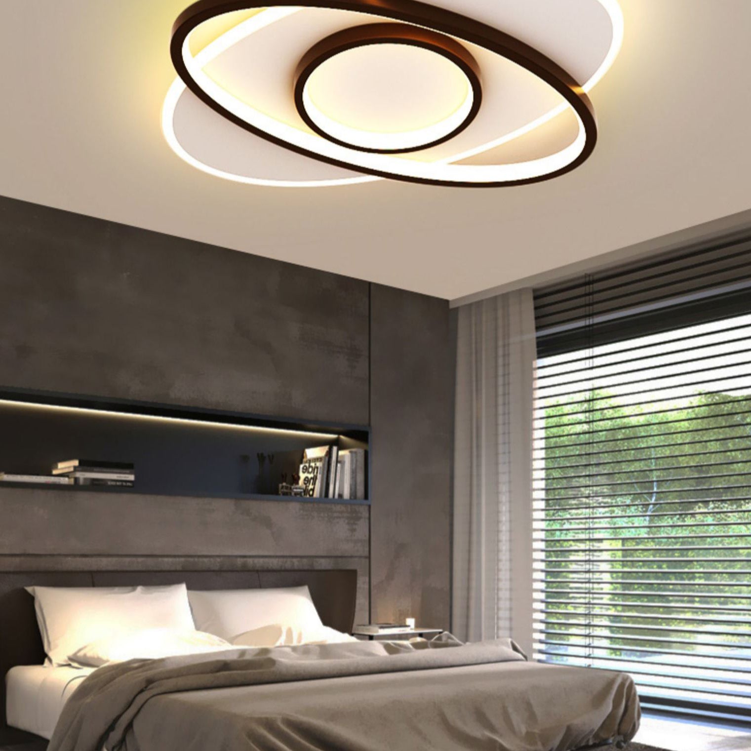 Black LED Flush Mounted Ceiling Light Contemporary Lighting Fixture for Living Room