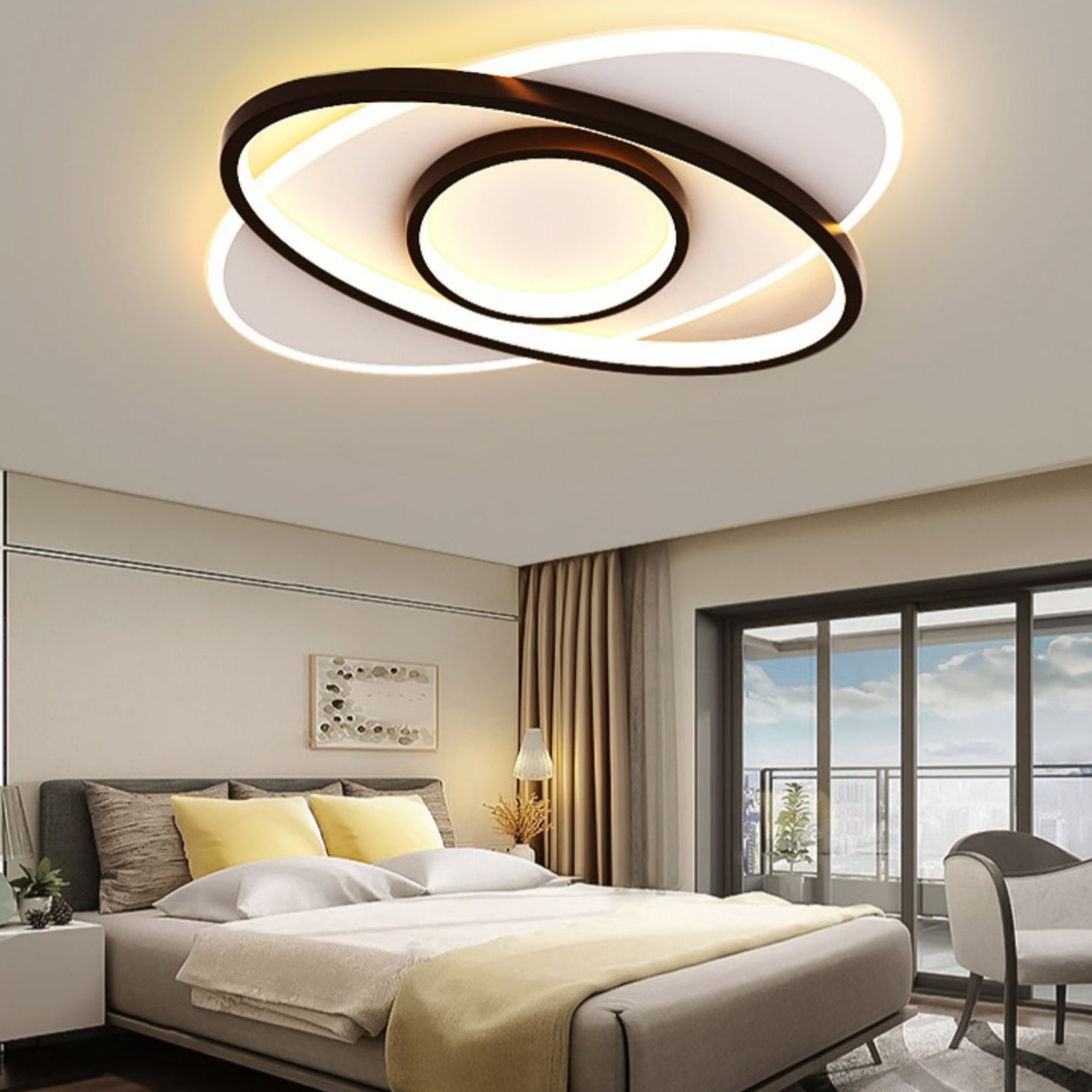 Black LED Flush Mounted Ceiling Light Contemporary Lighting Fixture for Living Room