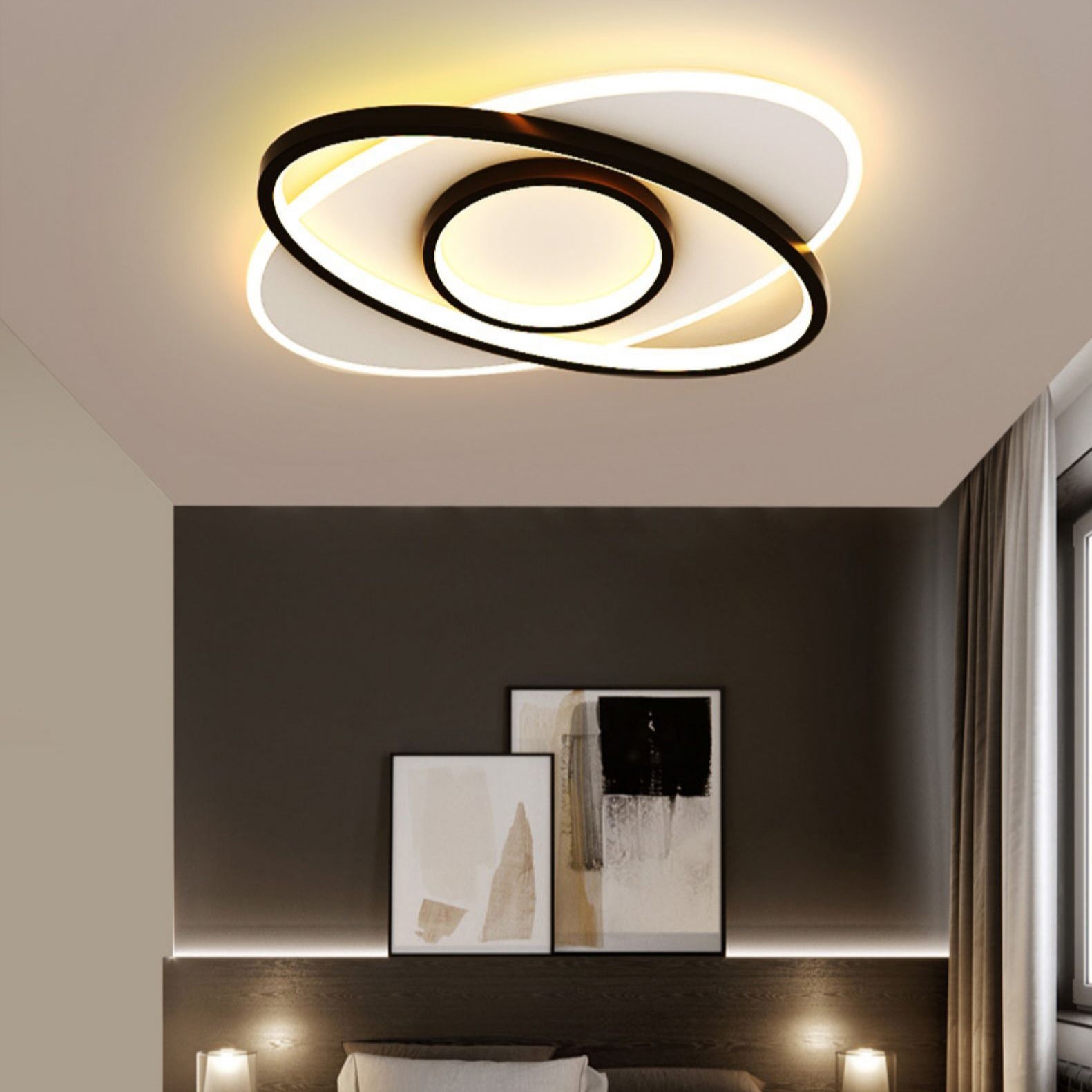 Black LED Flush Mounted Ceiling Light Contemporary Lighting Fixture for Living Room