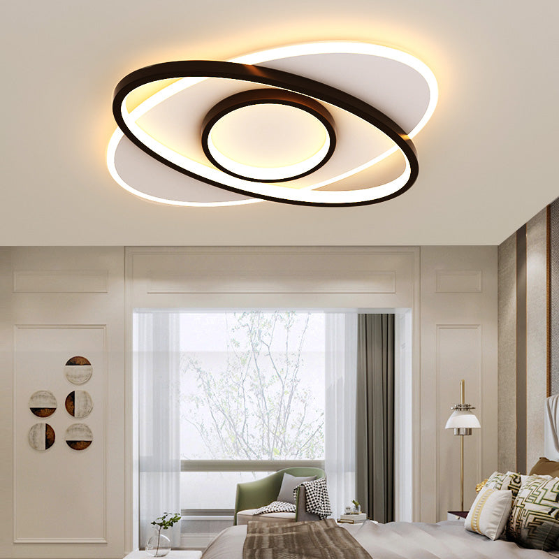 Black LED Flush Mounted Ceiling Light Contemporary Lighting Fixture for Living Room