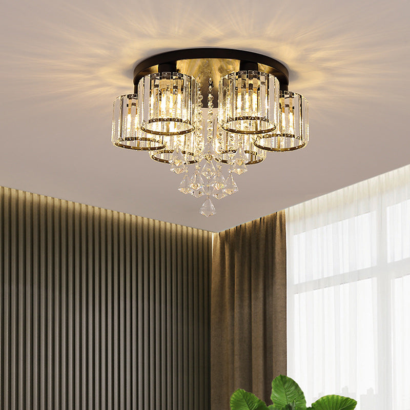 Contemporary Cylinder Flush Light Fixture Crystal Flush Mount Ceiling Fixture