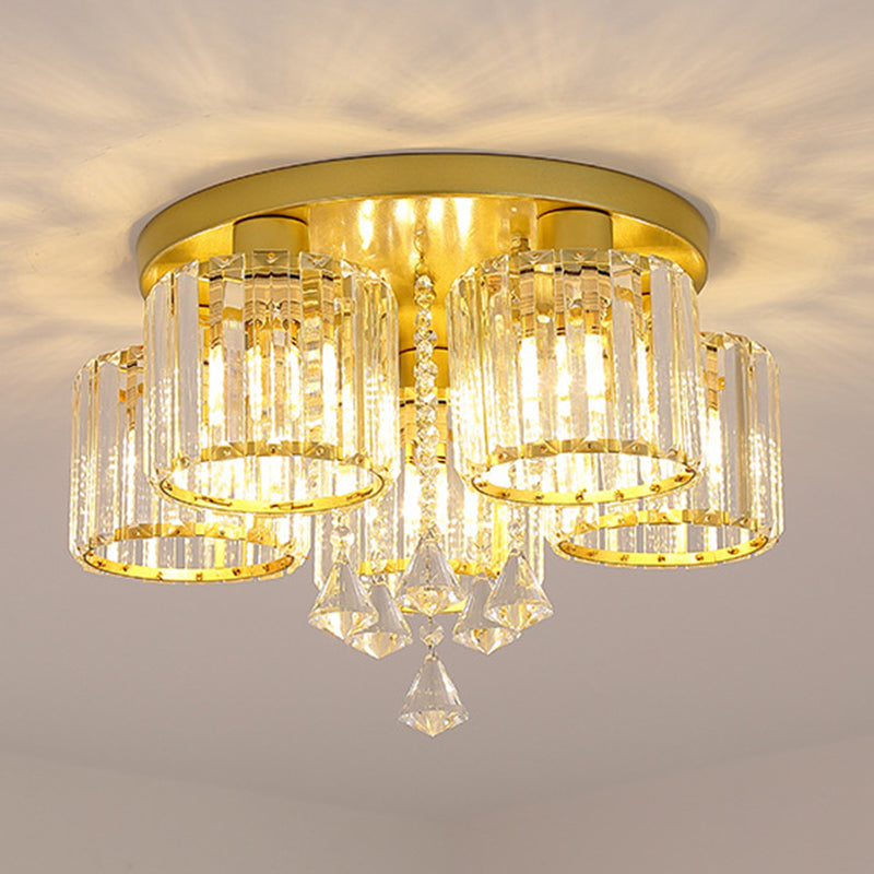 Contemporary Cylinder Flush Light Fixture Crystal Flush Mount Ceiling Fixture