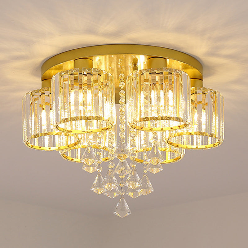 Contemporary Cylinder Flush Light Fixture Crystal Flush Mount Ceiling Fixture