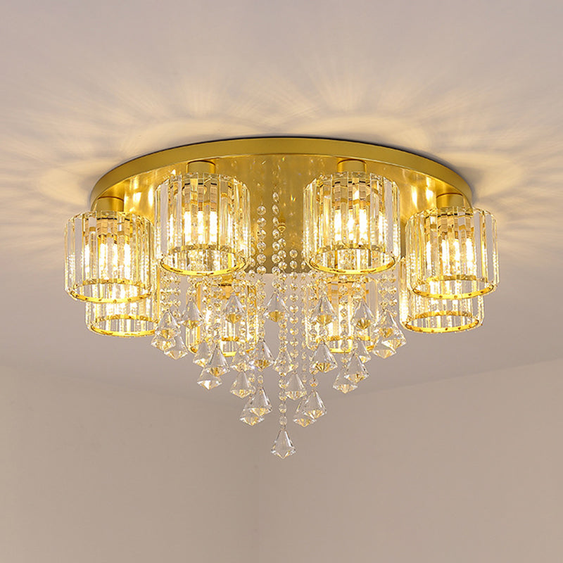 Contemporary Cylinder Flush Light Fixture Crystal Flush Mount Ceiling Fixture