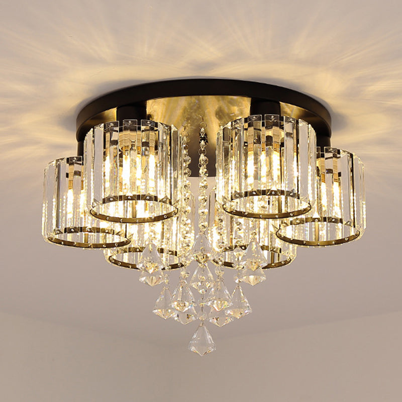 Contemporary Cylinder Flush Light Fixture Crystal Flush Mount Ceiling Fixture