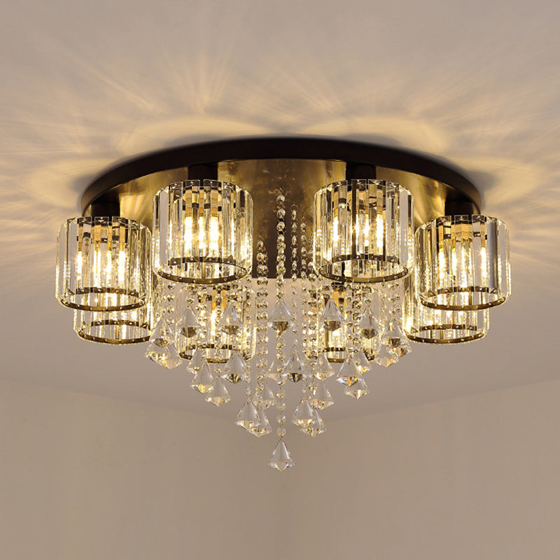 Contemporary Cylinder Flush Light Fixture Crystal Flush Mount Ceiling Fixture