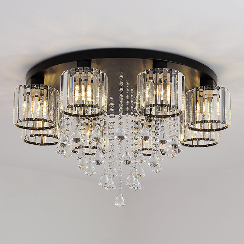 Contemporary Cylinder Flush Light Fixture Crystal Flush Mount Ceiling Fixture