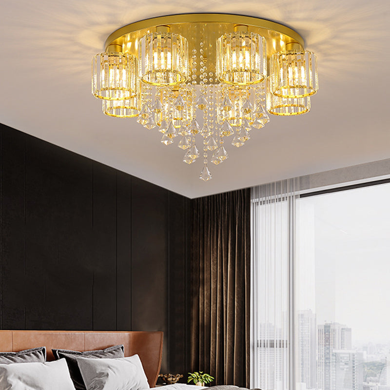 Contemporary Cylinder Flush Light Fixture Crystal Flush Mount Ceiling Fixture