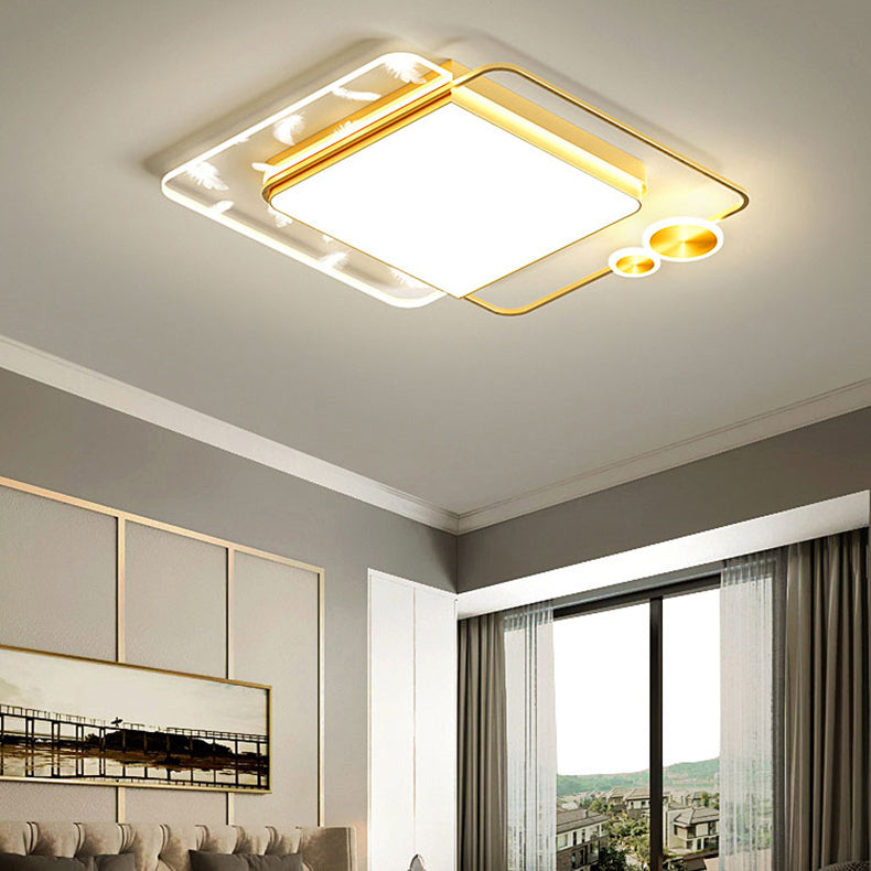 Luminaire encastré contemporain en métal, plafonnier à 4 lumières, finition dorée