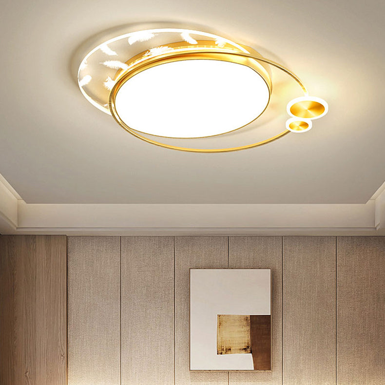 Contemporary Flush Light Fixture Metal 4 Light Flush Mount Ceiling Light in Gold Finish