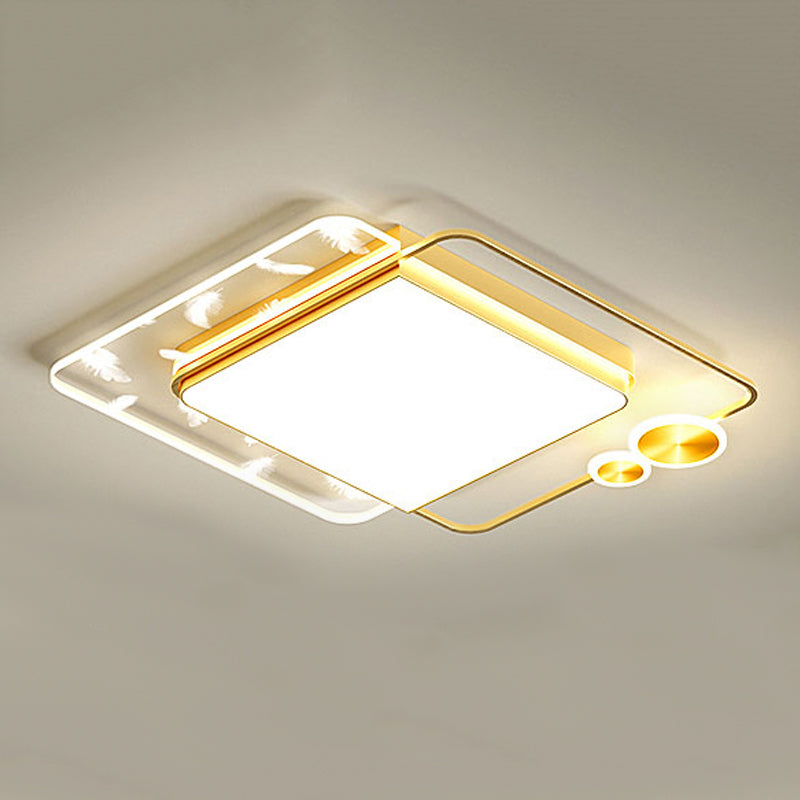 Luminaire encastré contemporain en métal, plafonnier à 4 lumières, finition dorée