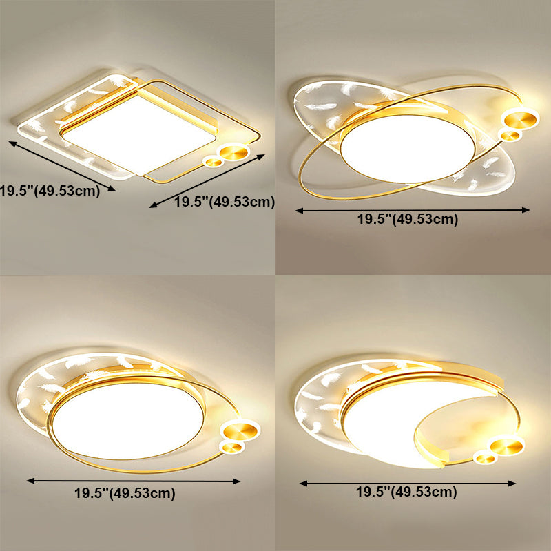 Luminaire encastré contemporain en métal, plafonnier à 4 lumières, finition dorée