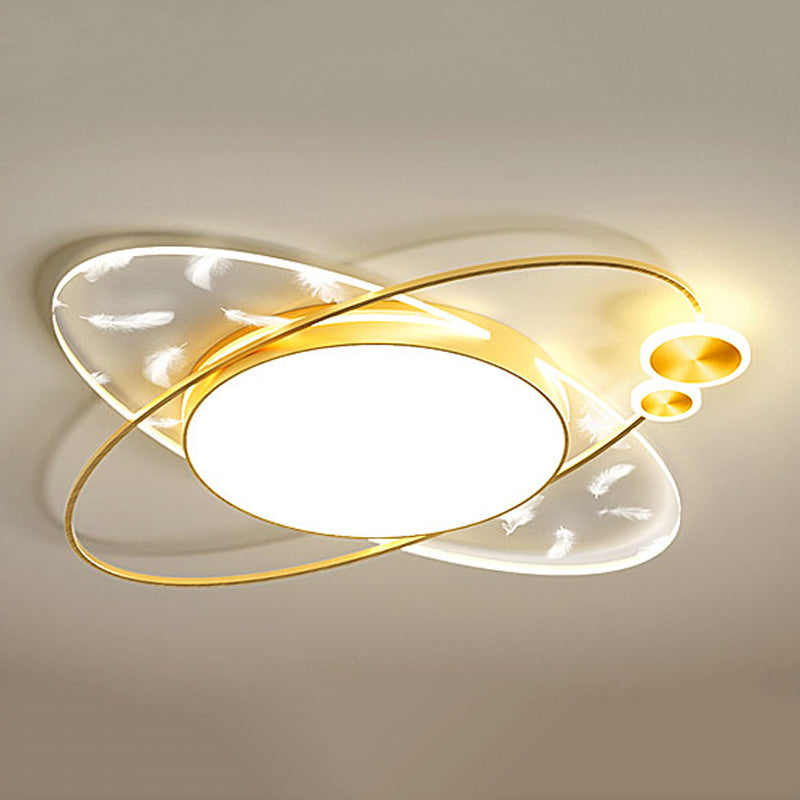 Luminaire encastré contemporain en métal, plafonnier à 4 lumières, finition dorée