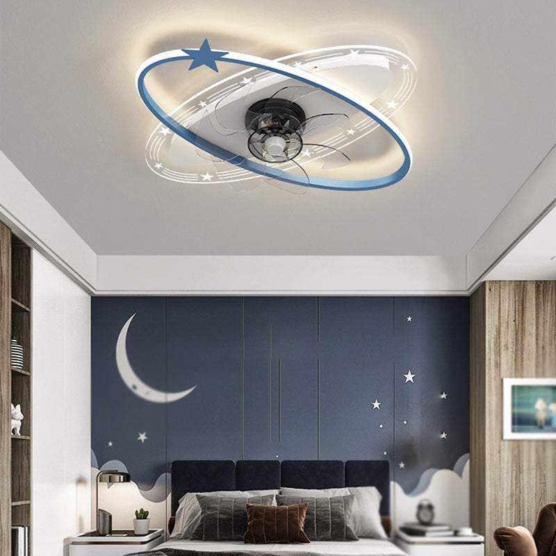 Nordic Style Geometric Fan Light Metal LED Flush Mount Light for Bedroom