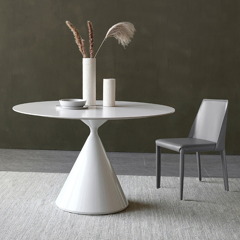 Modern Stone Round Table Matte Finish Pedestal Dining Table for Kitchen