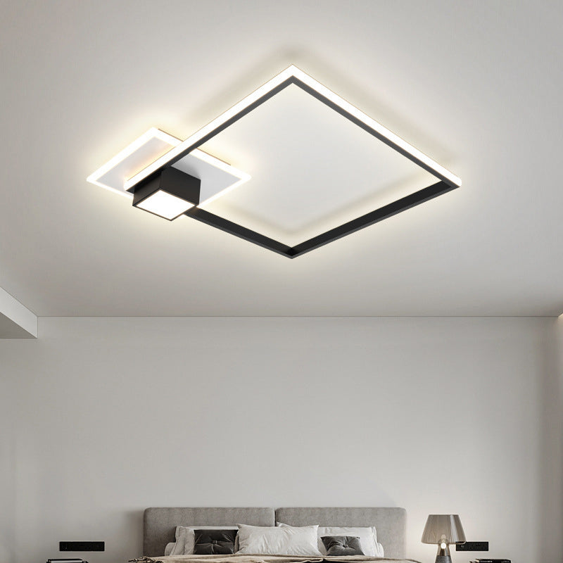 Contemporary Geometric Flush Light Fixture Metal Flushmount Lighting in Black and White