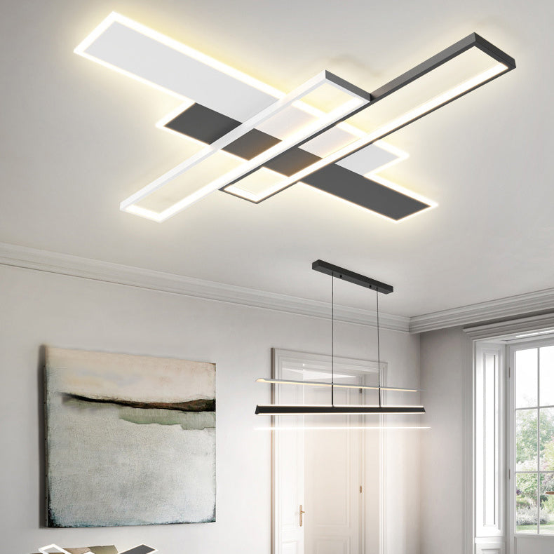 Contemporary Geometric Flush Light Fixture Metal Flushmount Lighting in Nero e Bianco