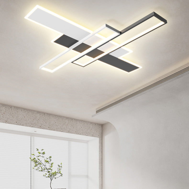 Contemporary Geometric Flush Light Fixture Metal Flushmount Lighting in Nero e Bianco