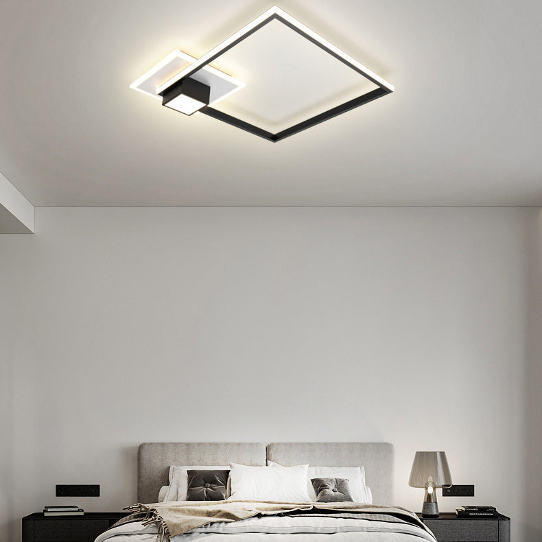 Contemporary Geometric Flush Light Fixture Metal Flushmount Lighting in Black and White