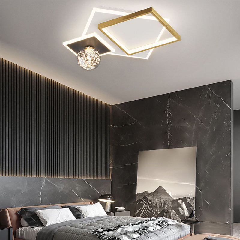 Modern Geometric Flush Light Fixture Metal 4 Light Flushmount Lighting for Bedroom