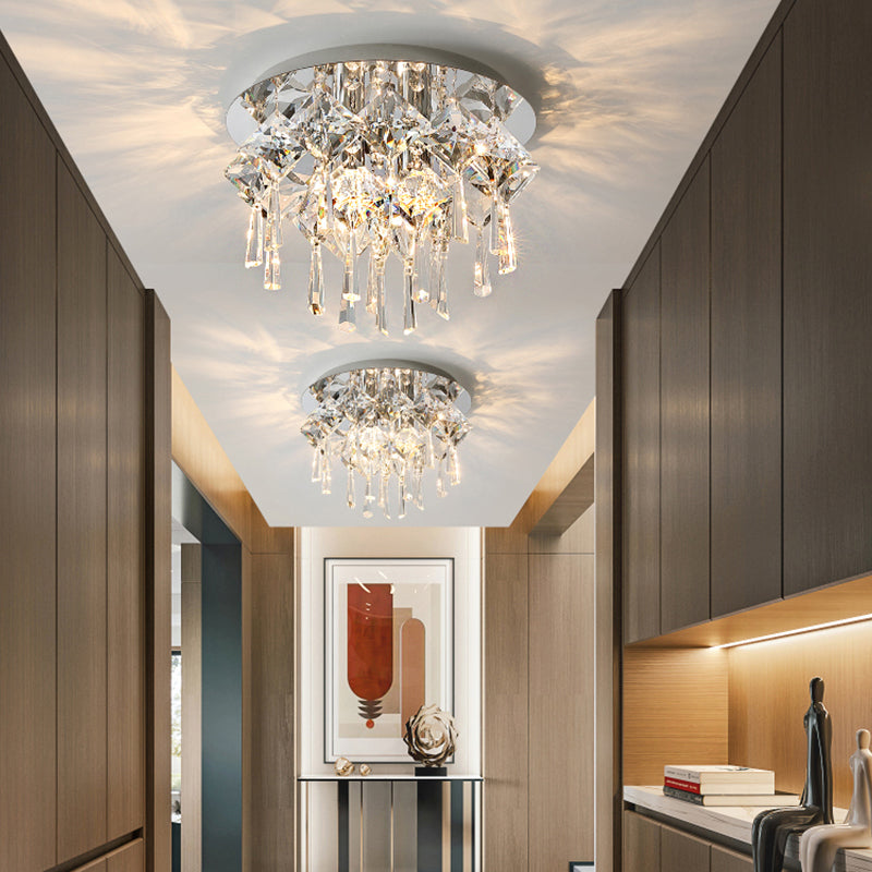 Contemporary Tapered Flush Light Fixture Cristallo Flushmount Illuminazione in Argento