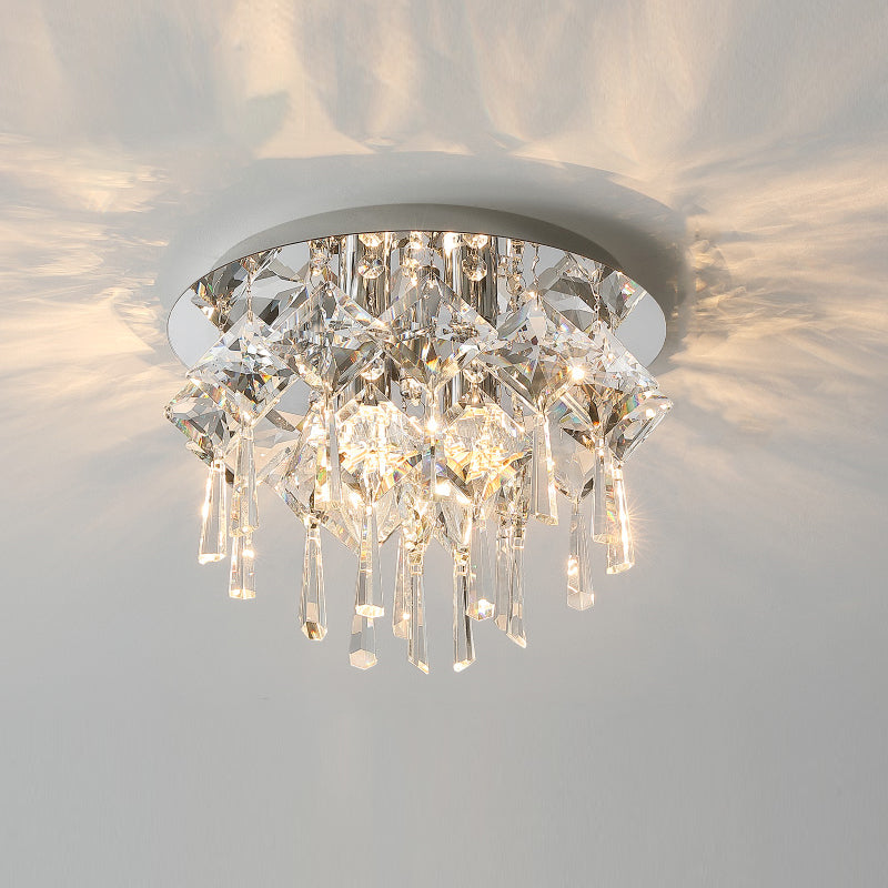 Contemporary Tapered Flush Light Fixture Crystal Flushmount Lighting in Silver