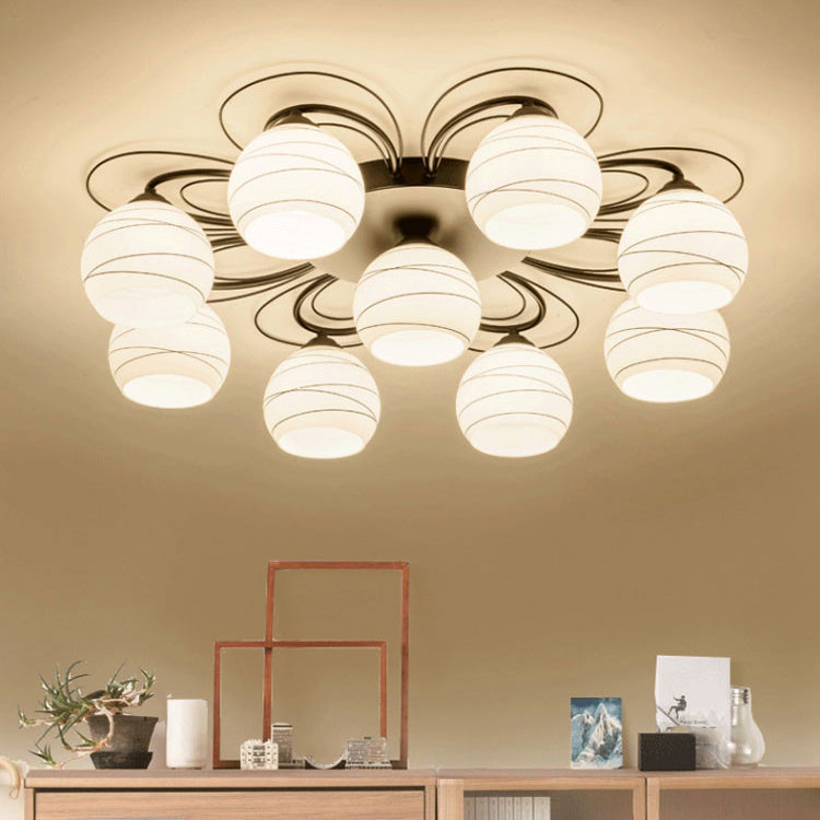 Black Metal Flush Ceiling Light Traditional Multi-Head Flush Mount Lamp with Glass Shade