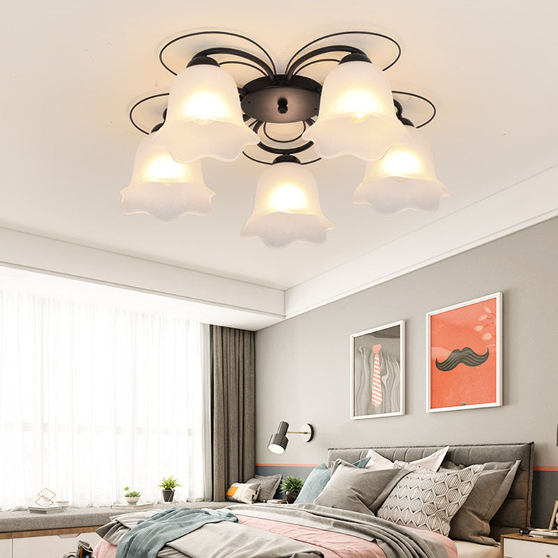 Black Metal Flush Ceiling Light Traditional Multi-Head Flush Mount Lamp with Glass Shade