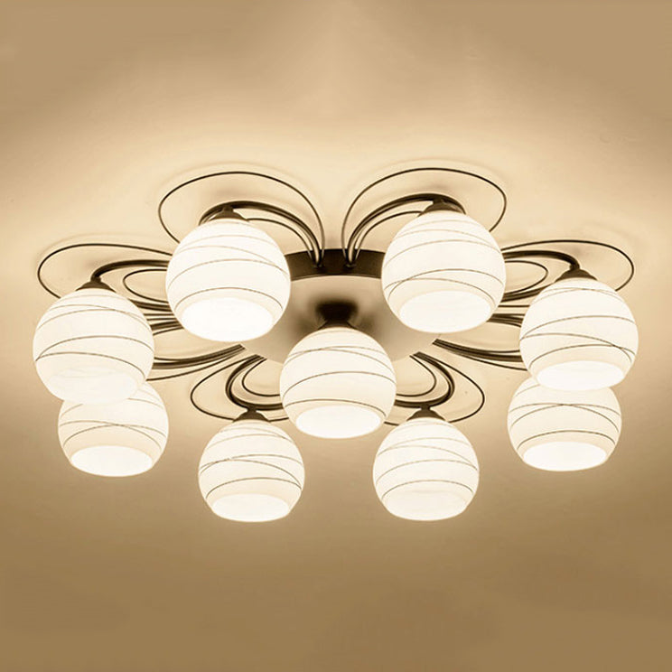 Black Metal Flush Plafond Licht Traditionele Multi-Head Flush Mount Lamp met Glas Shade