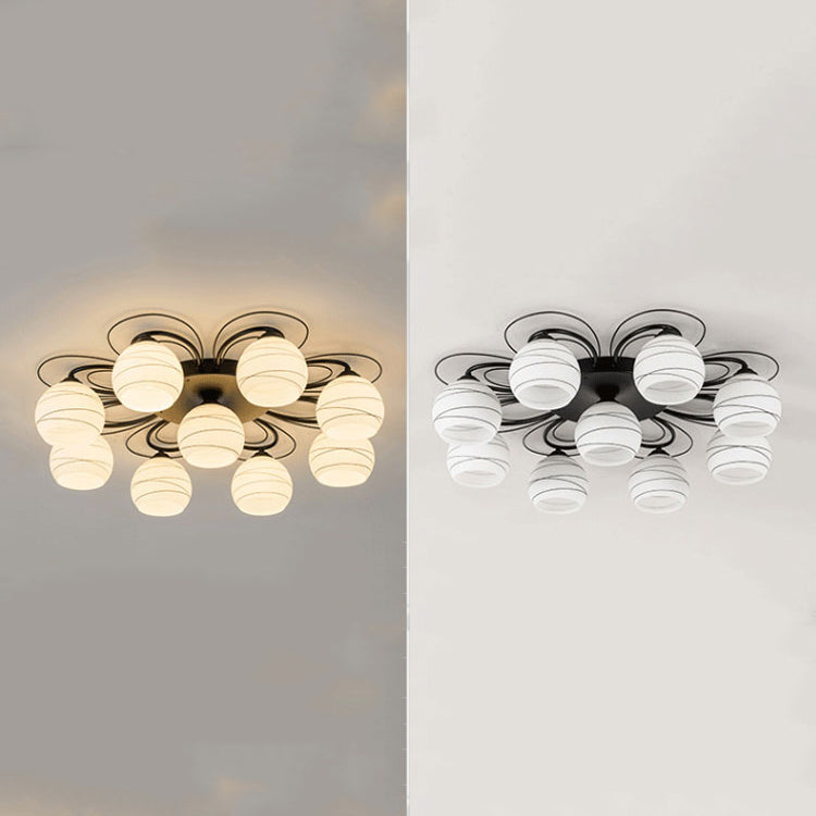 Black Metal Flush Ceiling Light Traditional Multi-Head Flush Mount Lamp with Glass Shade