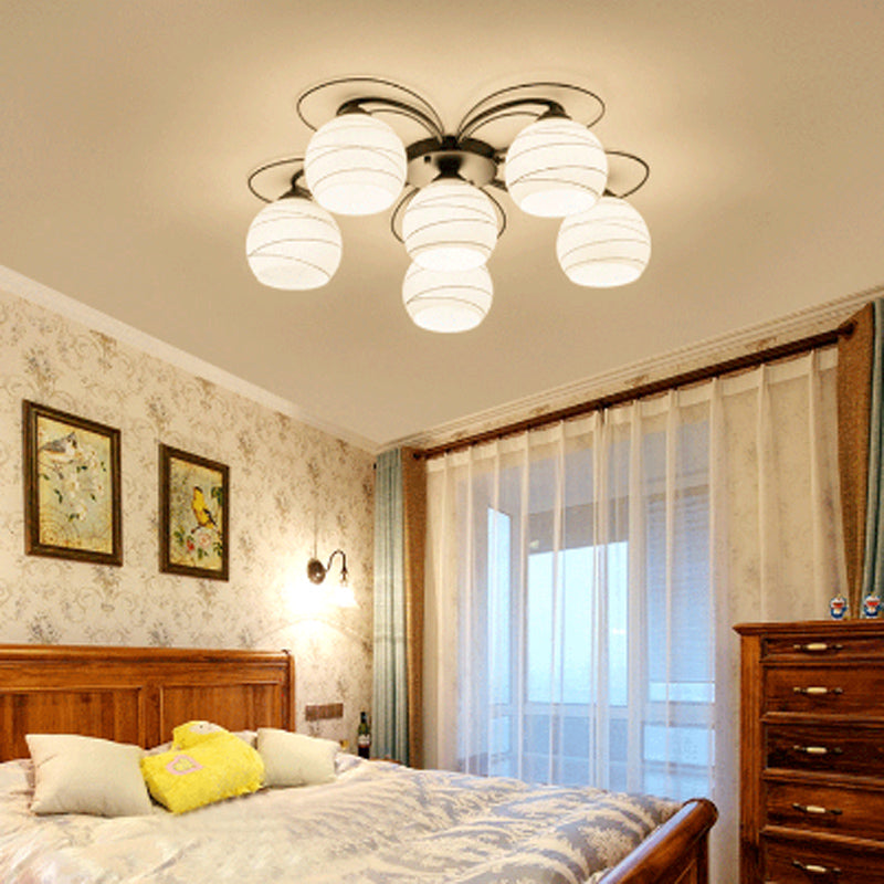 Black Metal Flush Plafond Licht Traditionele Multi-Head Flush Mount Lamp met Glas Shade